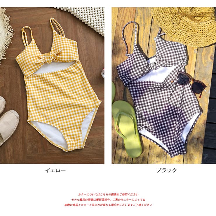 ギンガムチェック・モノキニ リボンデザインスイムウェア[品番