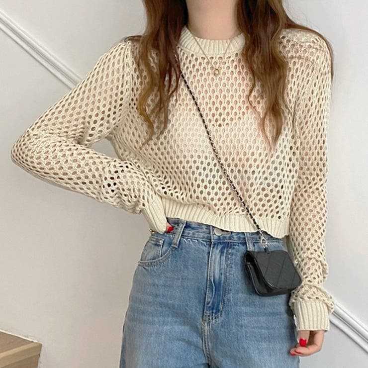 ショート丈 メッシュニットプルオーバー | ad thie | 詳細画像2 