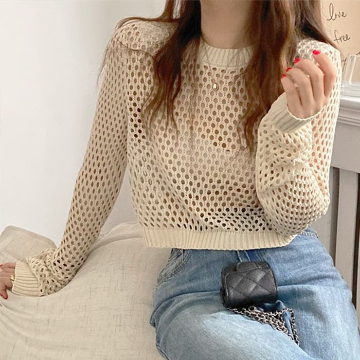 ショート丈 メッシュニットプルオーバー | ad thie | 詳細画像4 