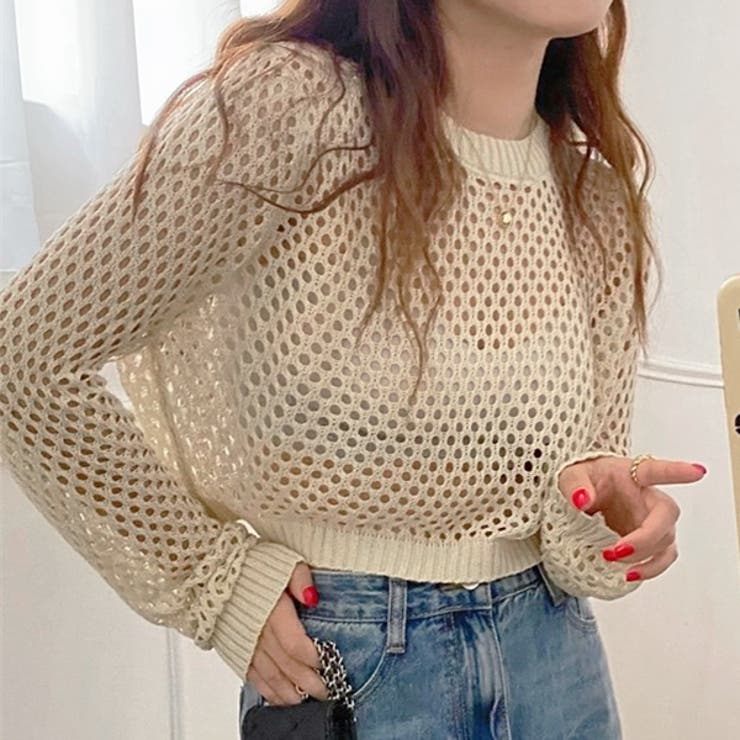 ショート丈 メッシュニットプルオーバー | ad thie | 詳細画像6 