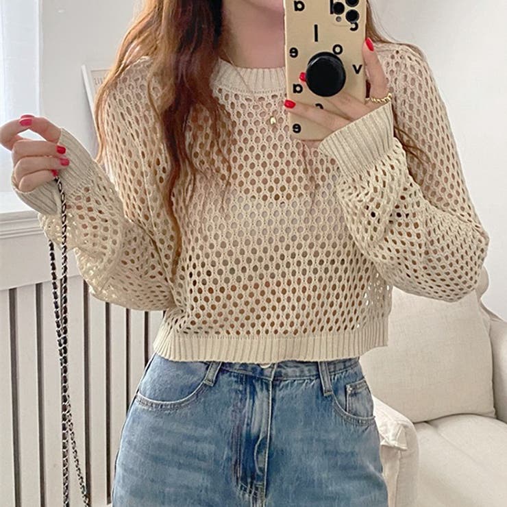 ショート丈 メッシュニットプルオーバー | ad thie | 詳細画像7 