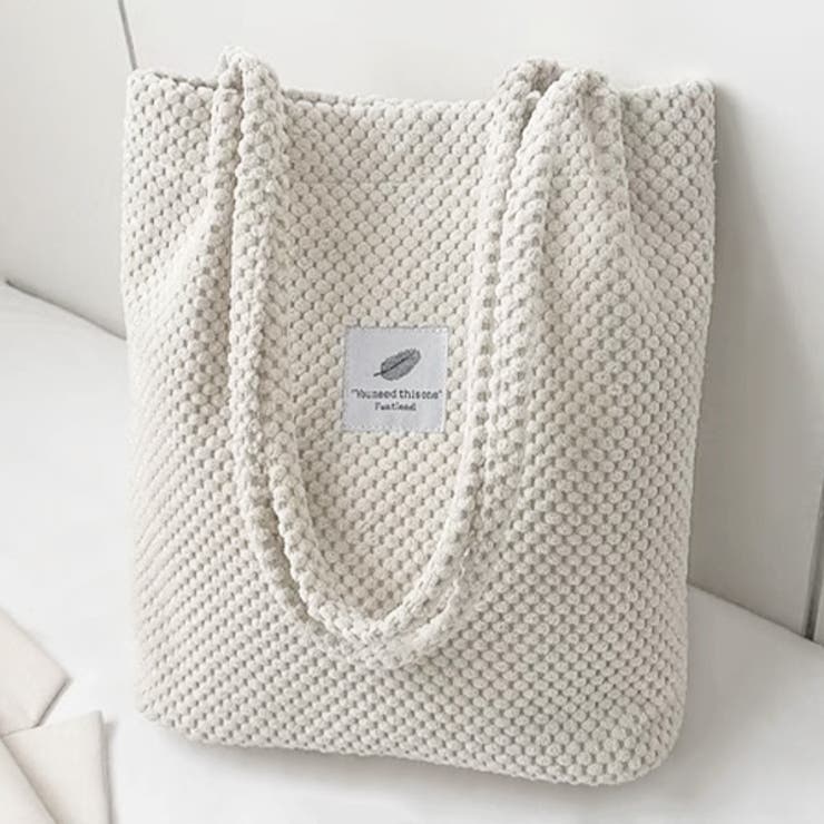 オフホワイト | 凸凹コーデュロイ・ロゴ 大容量トートバッグ | ad thie