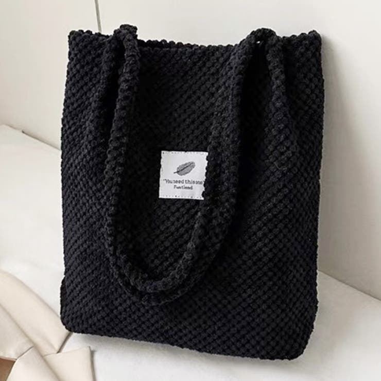 ブラック | 凸凹コーデュロイ・ロゴ 大容量トートバッグ | ad thie