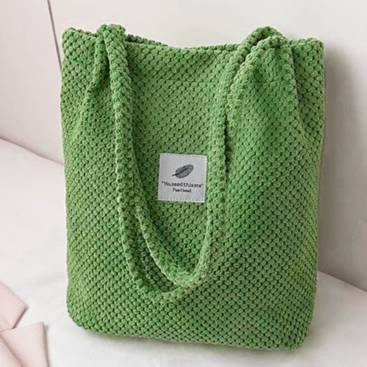 グリーン | 凸凹コーデュロイ・ロゴ 大容量トートバッグ | ad thie