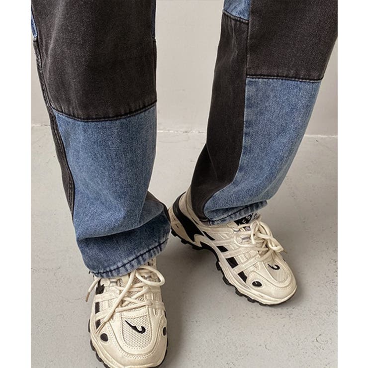 配色切り替え セミワイドデニムパンツ[品番：ADEW0004250]｜ad