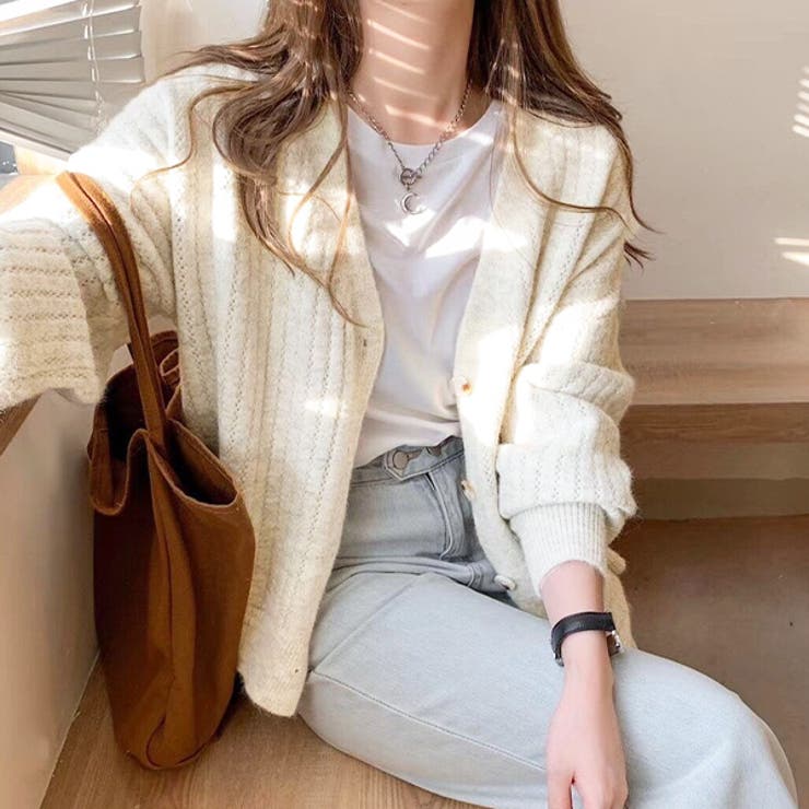 オフホワイト | もちもち・Vネック ニットカーディガン | ad thie