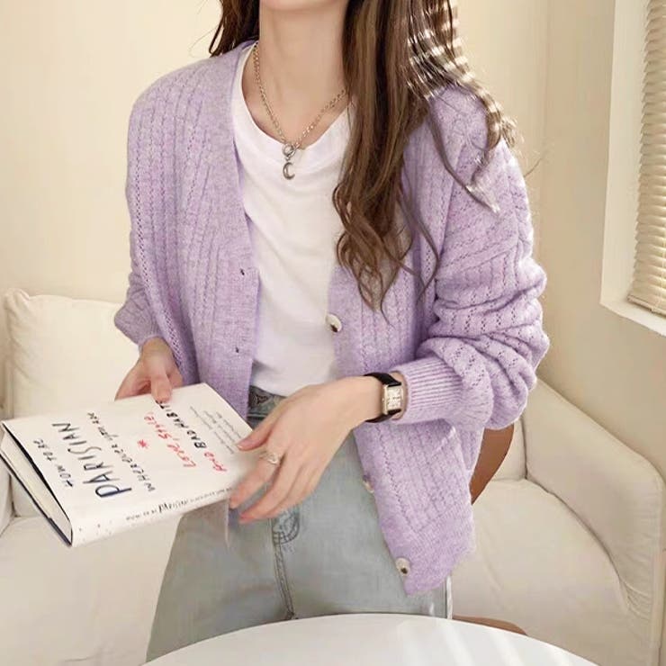 パープル | もちもち・Vネック ニットカーディガン | ad thie