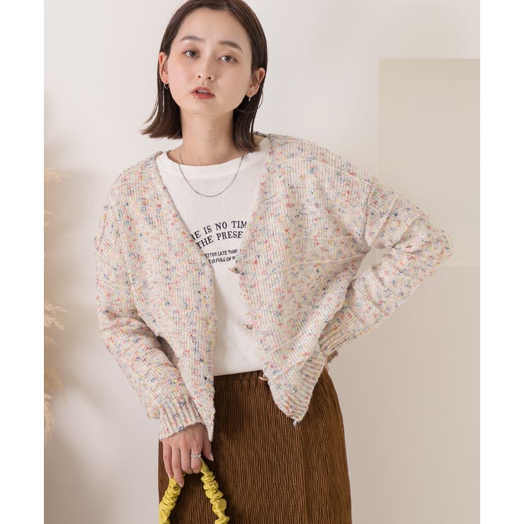 ショート・MIXカラー ニットカーディガン[品番：ADEW0004216]｜ad thie