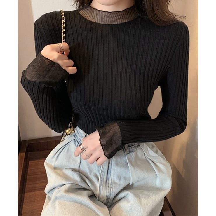 フレアスリーブ リブニットトップス | ad thie | 詳細画像12 