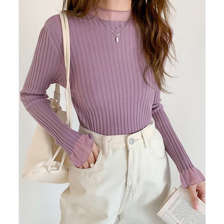 フレアスリーブ リブニットトップス | ad thie | 詳細画像2 