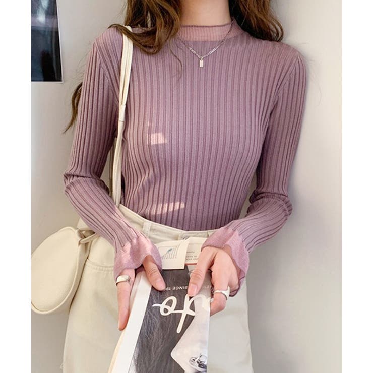 フレアスリーブ リブニットトップス | ad thie | 詳細画像4 