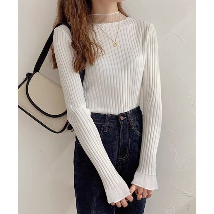 フレアスリーブ リブニットトップス | ad thie | 詳細画像7 