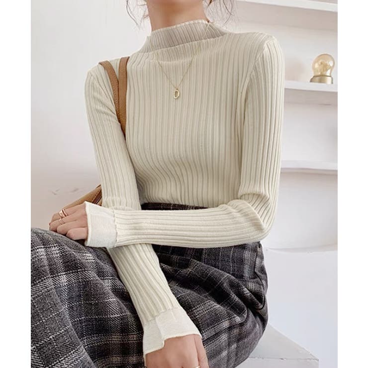 アイボリー | フレアスリーブ リブニットトップス | ad thie