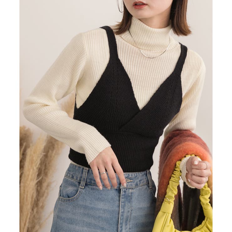 ブラック | カシュクールデザイン ニットキャミソール | ad thie