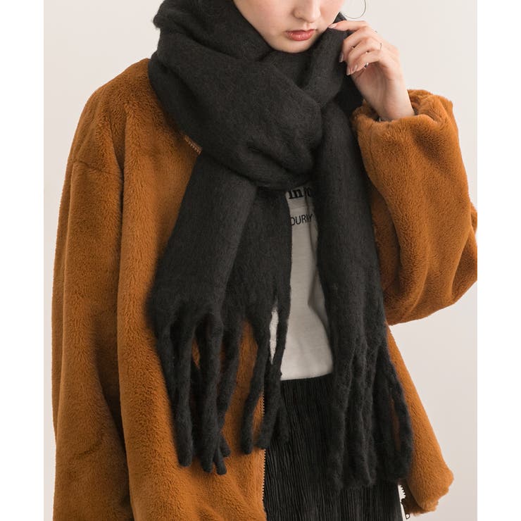 ブラック | ふんわり起毛 カラーマフラー | ad thie