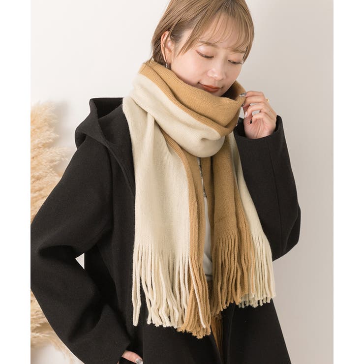 ブラウン×アイボリー | ふんわり起毛  配色切り替えマフラー | ad thie