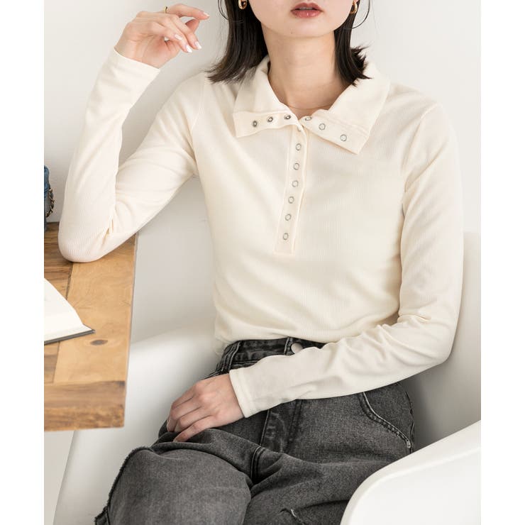 アイボリー | 釦デザイン ニットプルオーバー | ad thie