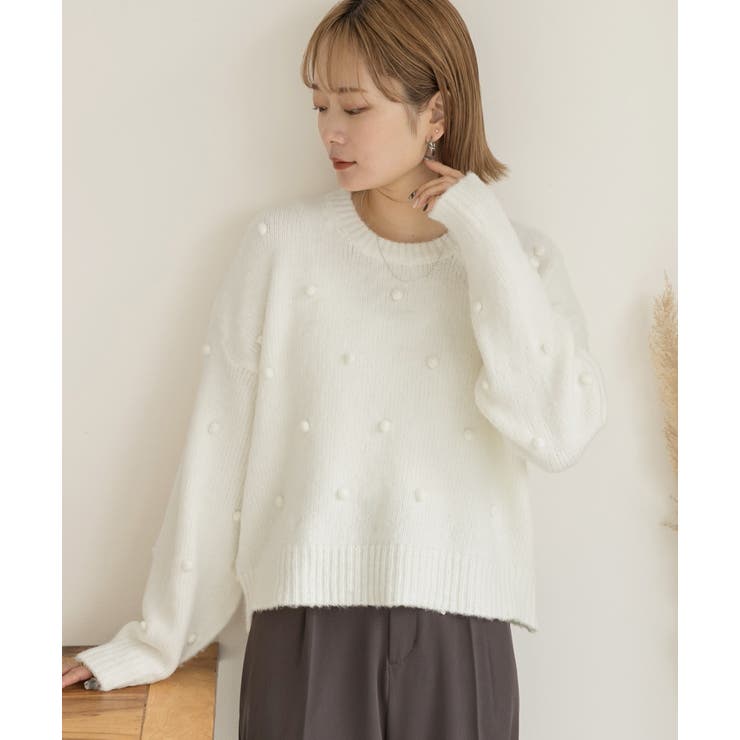 ドット柄・クルーネック ショート丈ニット | ad thie | 詳細画像18 