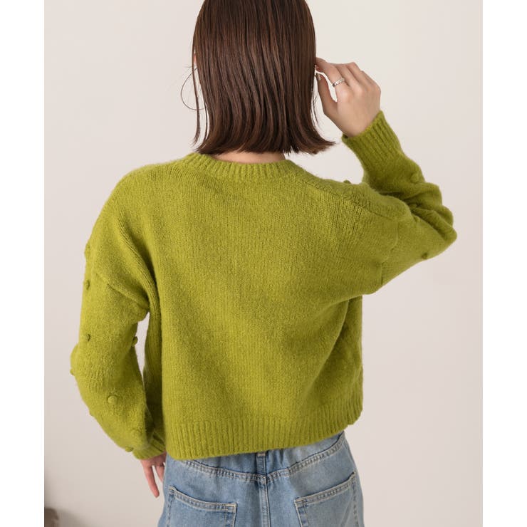 完売 ドット柄・クルーネック ショート丈ニット[品番：ADEW0004277 その他
