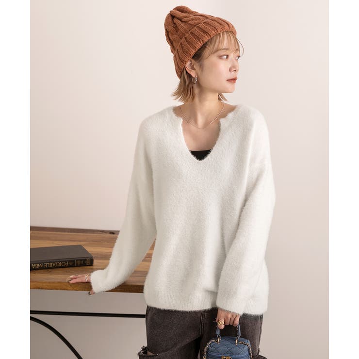 キーネック・ふんわり シャギーニット | ad thie | 詳細画像10 