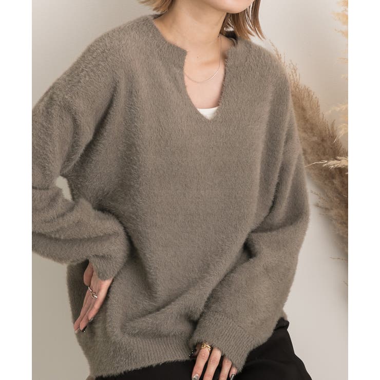 キーネック・ふんわり シャギーニット | ad thie | 詳細画像3 