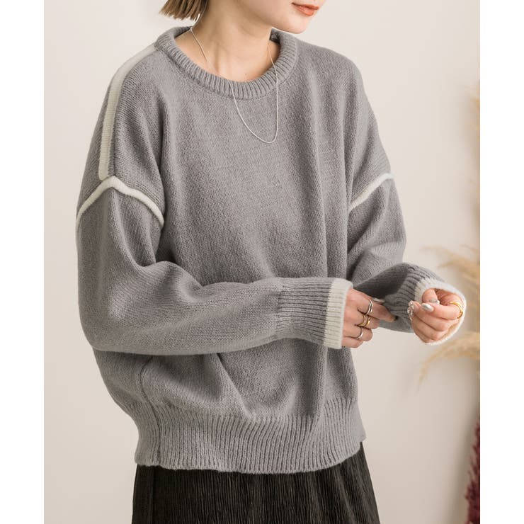 ゆったり・クルーネック 配色ラインデザインニット | ad thie | 詳細画像11 