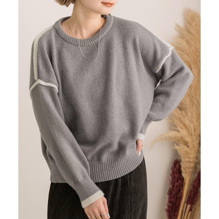 ゆったり・クルーネック 配色ラインデザインニット | ad thie | 詳細画像14 