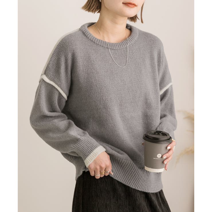 ゆったり・クルーネック 配色ラインデザインニット | ad thie | 詳細画像15 
