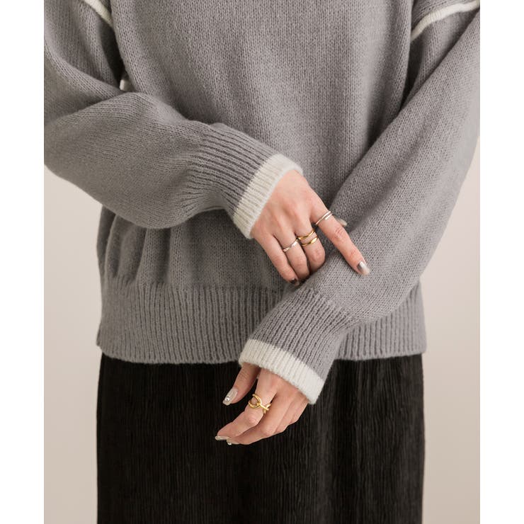 ゆったり・クルーネック 配色ラインデザインニット | ad thie | 詳細画像19 