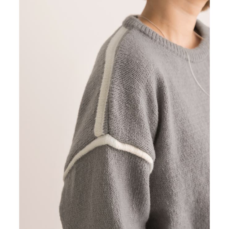 ゆったり・クルーネック 配色ラインデザインニット | ad thie | 詳細画像20 