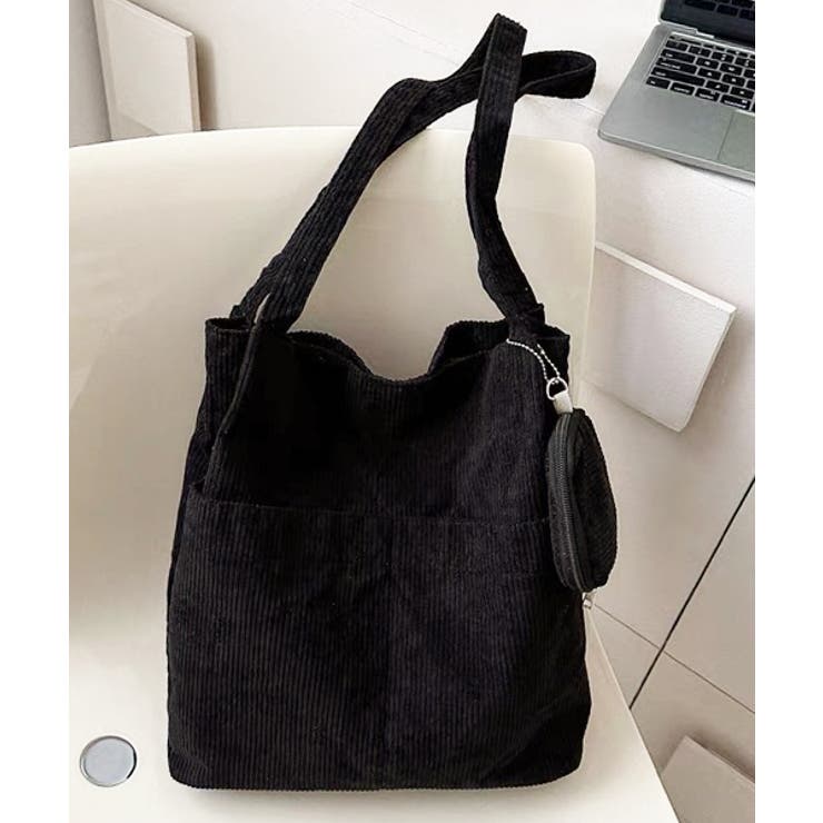 ブラック | ミニポーチ付き コーデュロイトートバッグ | ad thie