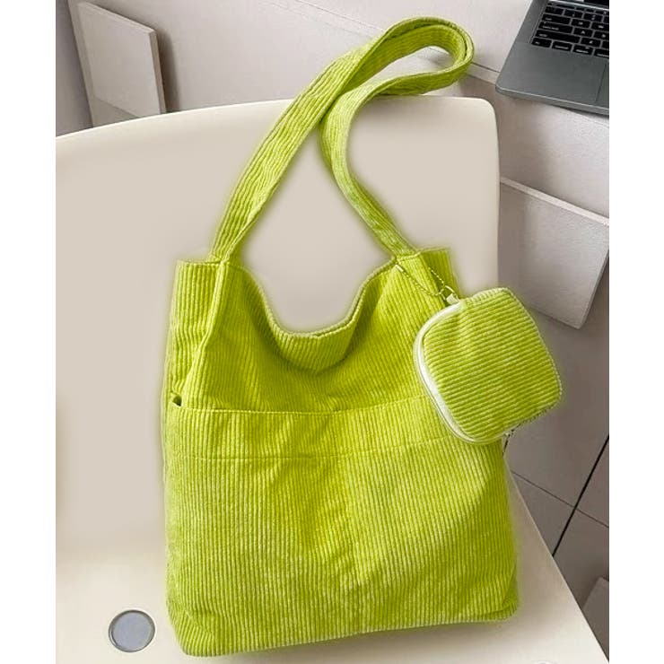 ライトグリーン | ミニポーチ付き コーデュロイトートバッグ | ad thie