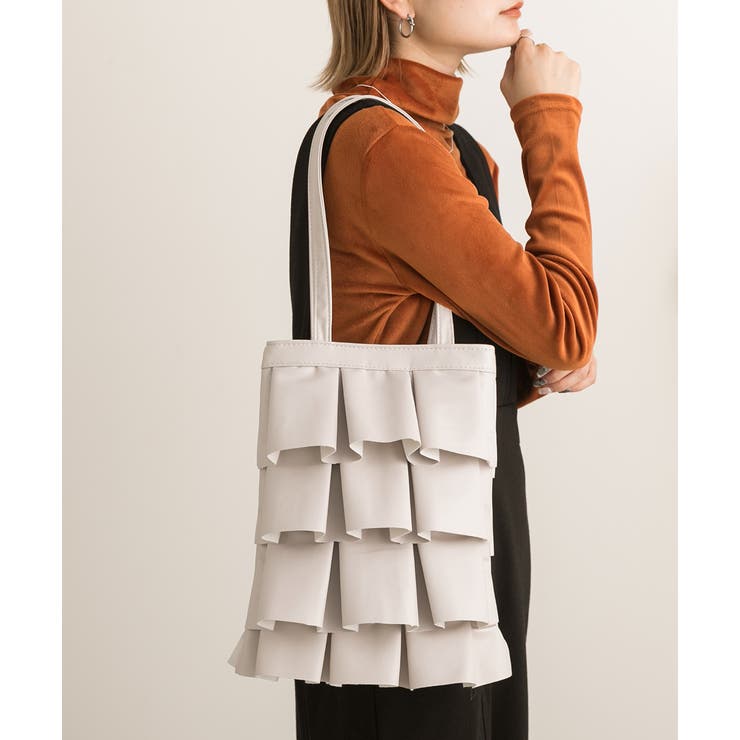アイボリー | エコレザー フリルトートバッグ | ad thie