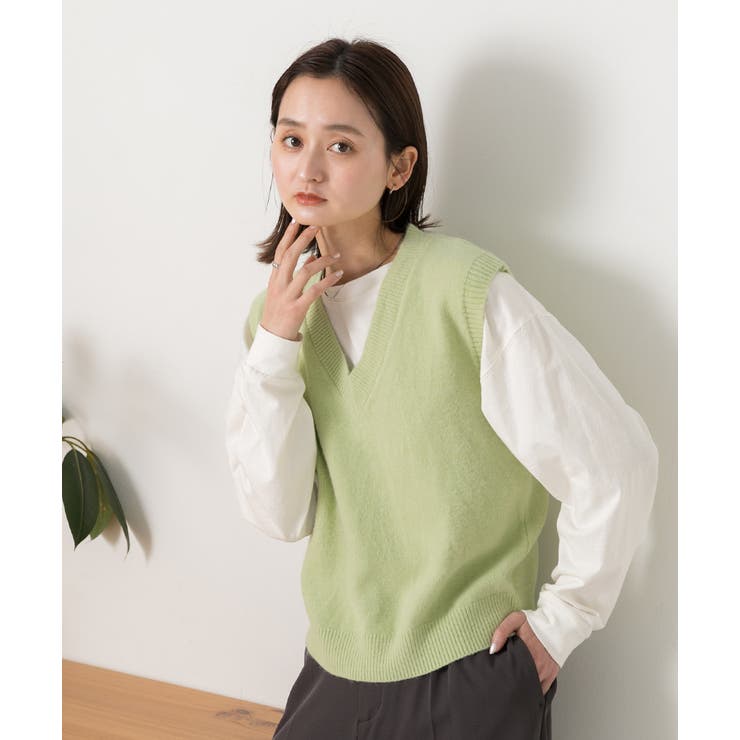 ふんわりやわらかVネックニットベスト [品番：ADEW0004318]｜ad thie 