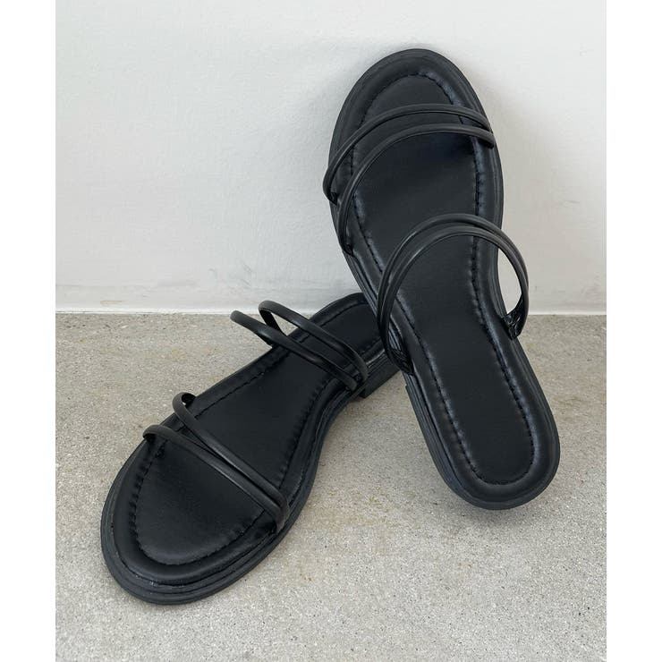 ブラック | ストラップデザイン フラットサンダル | ad thie