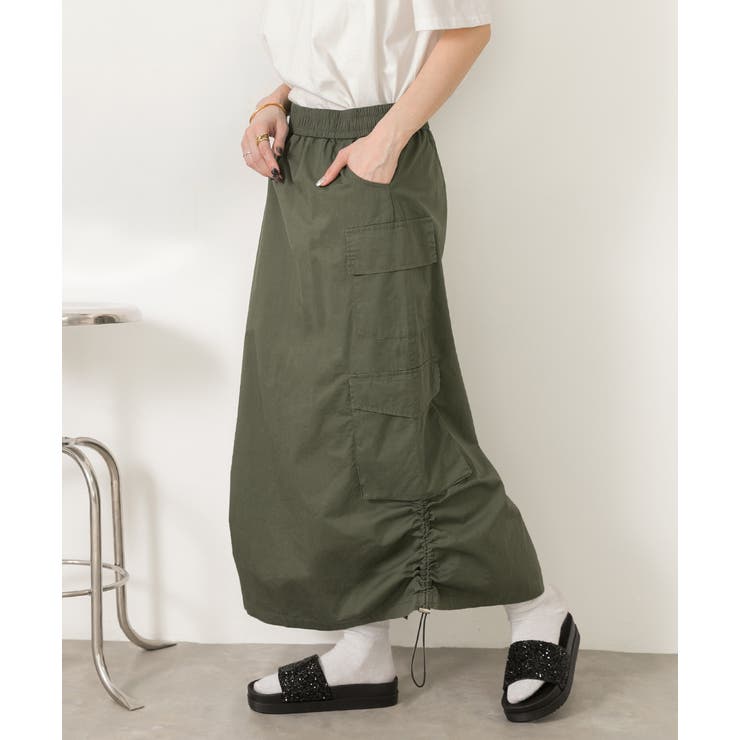 カーキ | サイドドロスト カーゴスカート | ad thie