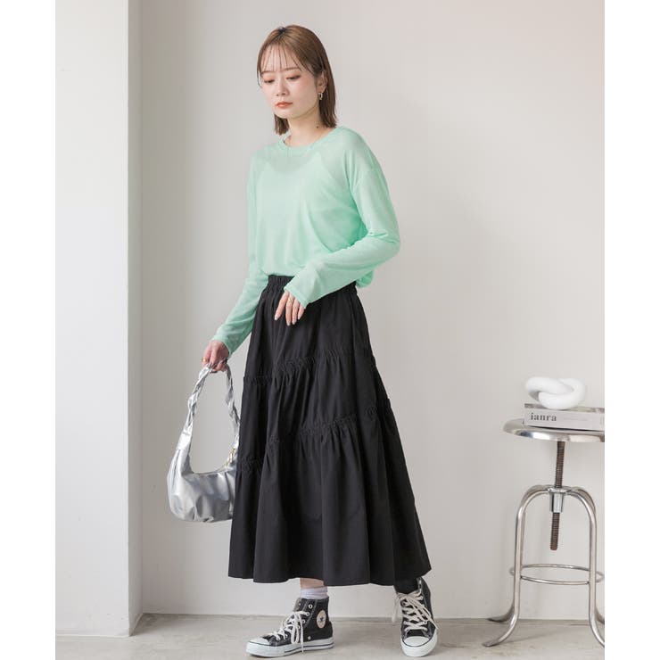 ギャザーデザイン フレアロングスカート | ad thie | 詳細画像10 