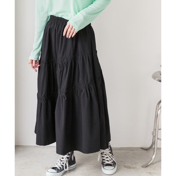 ギャザーデザイン フレアロングスカート | ad thie | 詳細画像12 