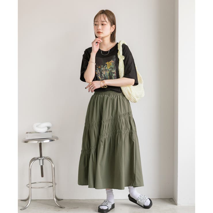 ギャザーデザイン フレアロングスカート | ad thie | 詳細画像2 