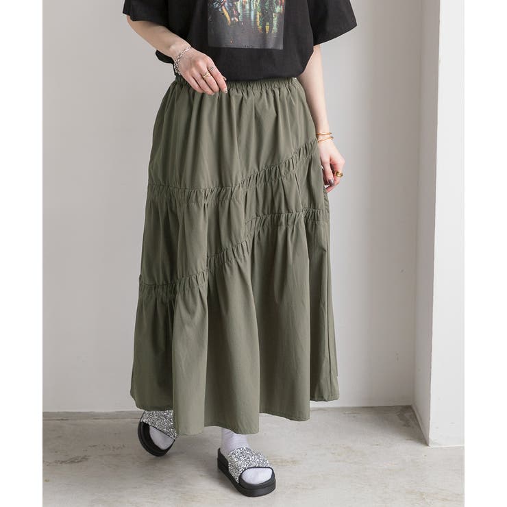 ギャザーデザイン フレアロングスカート | ad thie | 詳細画像4 