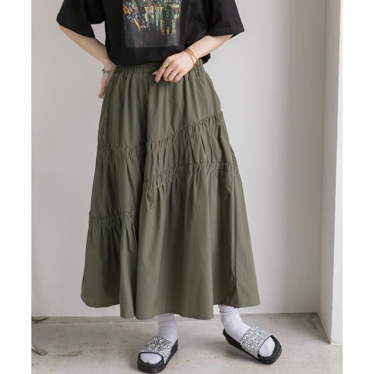 ギャザーデザイン フレアロングスカート | ad thie | 詳細画像5 