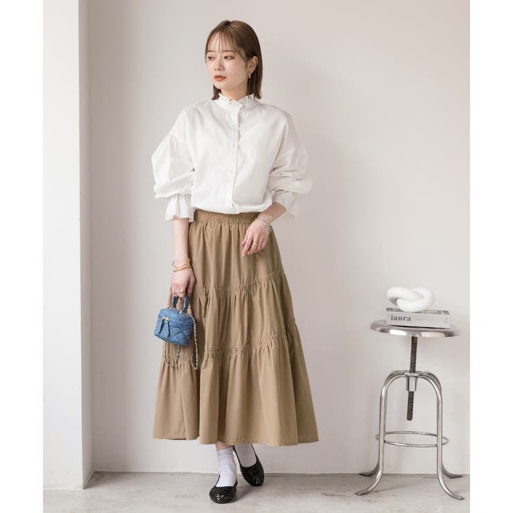 ギャザーデザイン フレアロングスカート | ad thie | 詳細画像6 