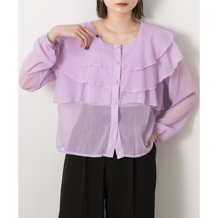 ふんわりシフォン フリルデザインブラウス | ad thie | 詳細画像5 