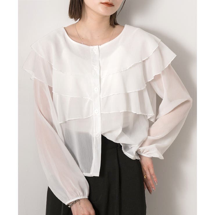 ふんわりシフォン フリルデザインブラウス | ad thie | 詳細画像8 