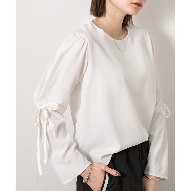 オフホワイト | リボンデザイン ブラウス | ad thie