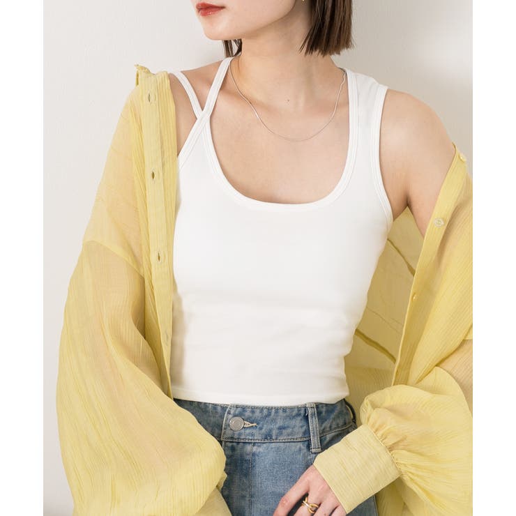 オフホワイト | ダブルストラップ クロップドタンクトップ | ad thie