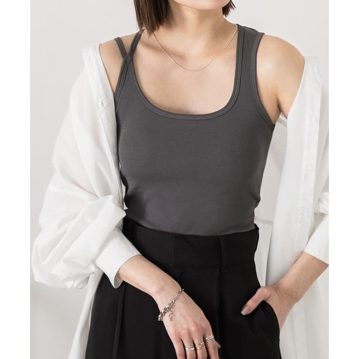 チャコール | ダブルストラップ クロップドタンクトップ | ad thie