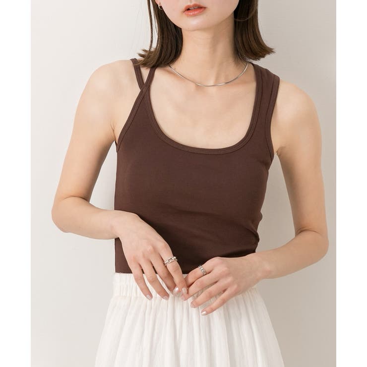 ブラウン | ダブルストラップ クロップドタンクトップ | ad thie