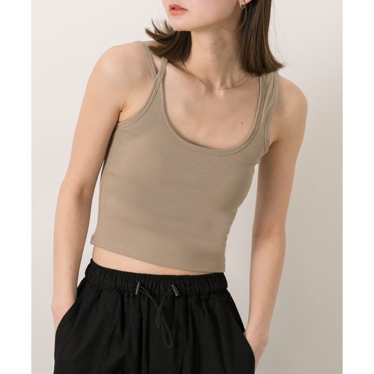 ライトカーキ | ダブルストラップ クロップドタンクトップ | ad thie
