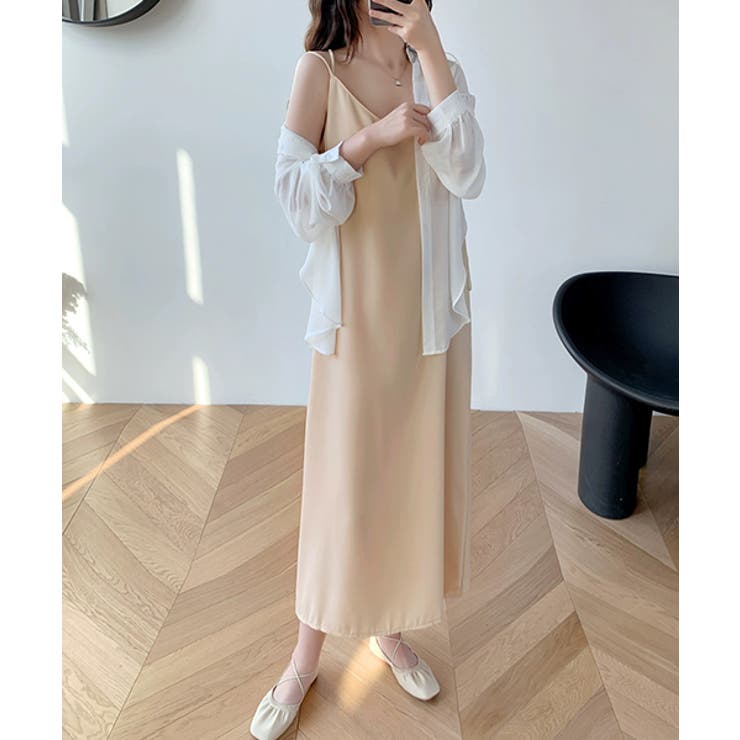 ピンクベージュ | バッククロス キャミワンピース | ad thie